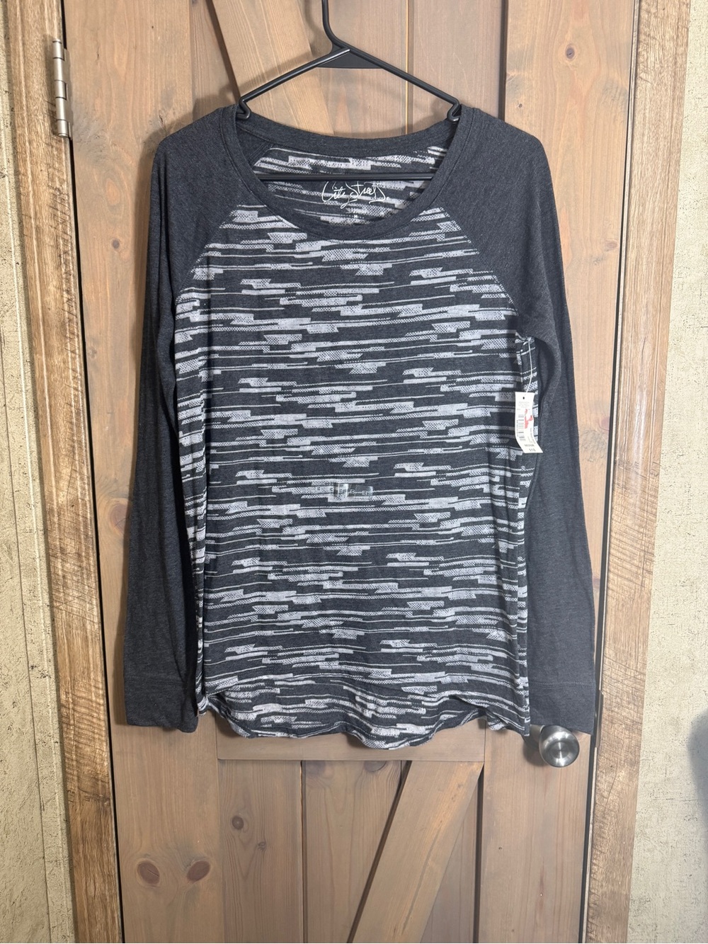 City Streets Gray & Black Striped Knit Top